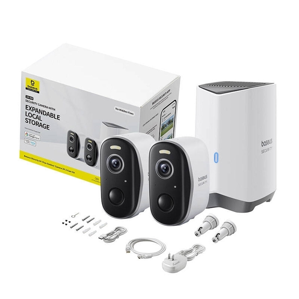 Câmara de Vigilância Baseus N1 Plus, Wi-Fi, 2K, IP67, Exterior, Conjunto de 2 peças S0TW012131