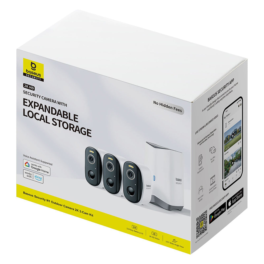Câmara de Vigilância Baseus N1, Wi-Fi, 2K, IP67, Exterior, Conjunto de 3 unidades S0TW012131