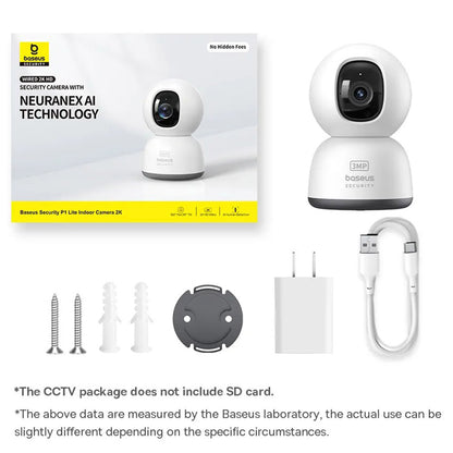 Baseus P1 Lite Surveillance Camera, Wi-Fi, 2K, Indoor, White C10669000123-00