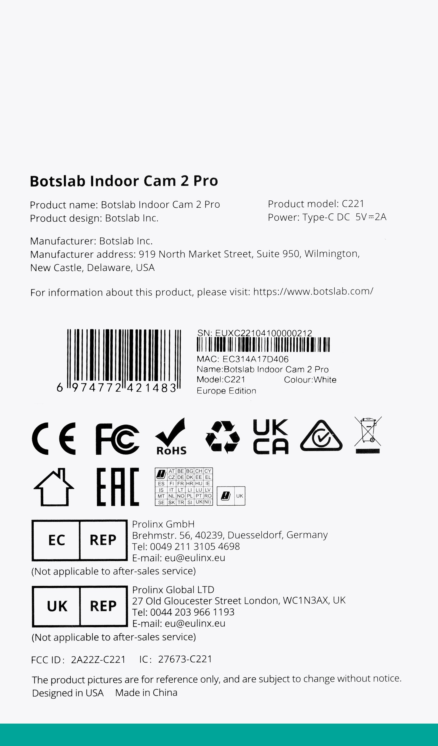 Câmara de vigilância Botslab 2 Pro C221, Wi-Fi, 3K, interior 