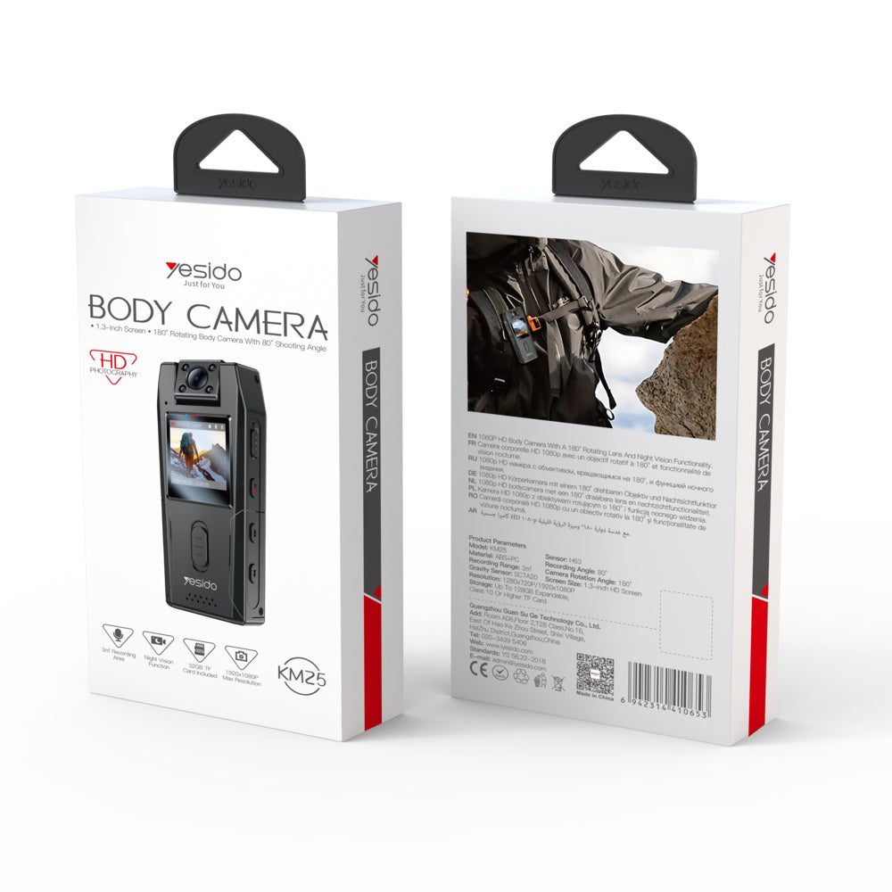 Câmara Desportiva Yesido KM25, 1080P, Ecrã de 1.3 polegadas, Preta