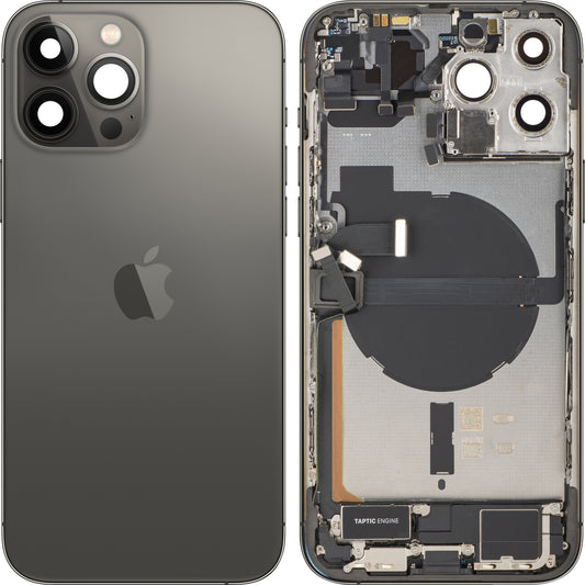 Tampa da Bateria Apple iPhone 13 Pro Max, Com Carcaça Média, Peças Completas, Preto (Graphite), Swap
