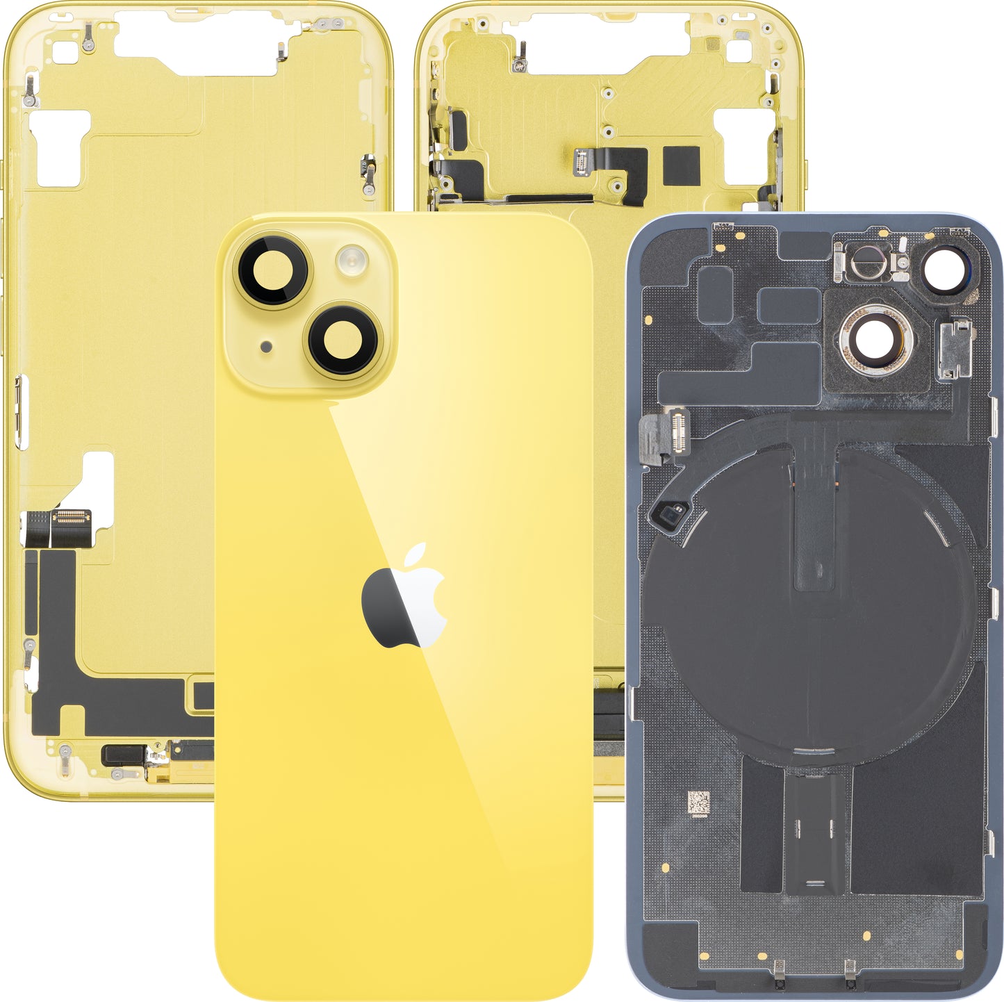Capa de Bateria Apple iPhone 14, Com Carcaça Central, Peças Completas, Amarelo, Swap