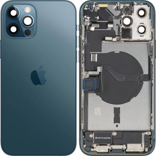 Tampa da Bateria Apple iPhone 12 Pro, Com Carcaça Central, Peças Completas, Azul (Pacific Blue), Swap