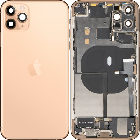 Tampa da Bateria Apple iPhone 11 Pro Max, Com Carcaça Intermediária, Peças Completas, Dourado (Matte Gold), Swap Premium