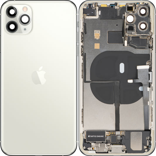 Tampa da Bateria Apple iPhone 11 Pro Max, Com Carcaça Intermédia, Peças Completas, Prateado (Matte Silver), Swap Premium