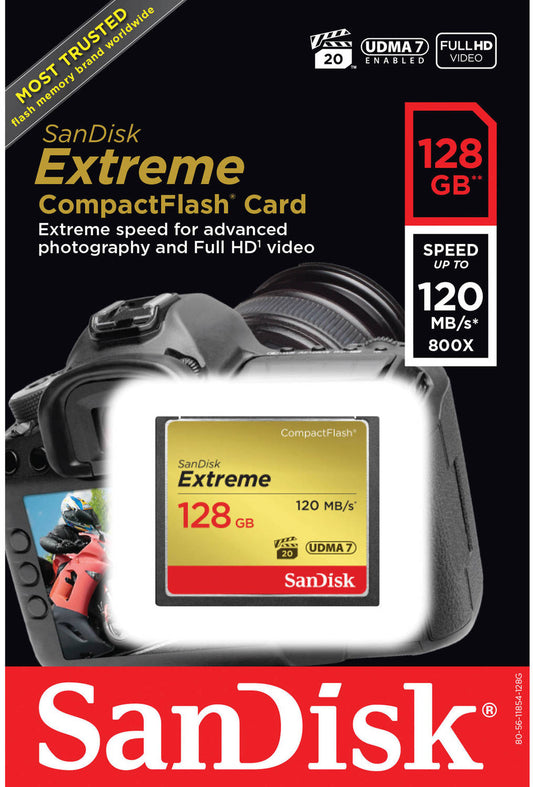 Cartão de Memória CompactFlash SanDisk Extreme, 128Gb, UDMA 7 SDCFXSB-128G-G46