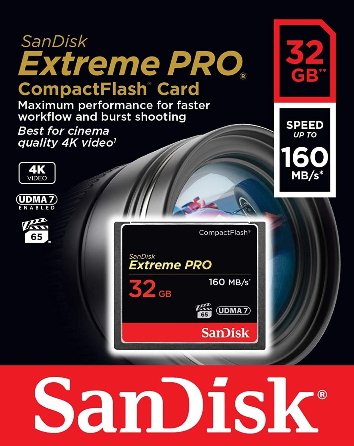 Cartão de Memória CompactFlash SanDisk Extreme Pro, 32Gb, UDMA 7 SDCFXPS-032G-X46