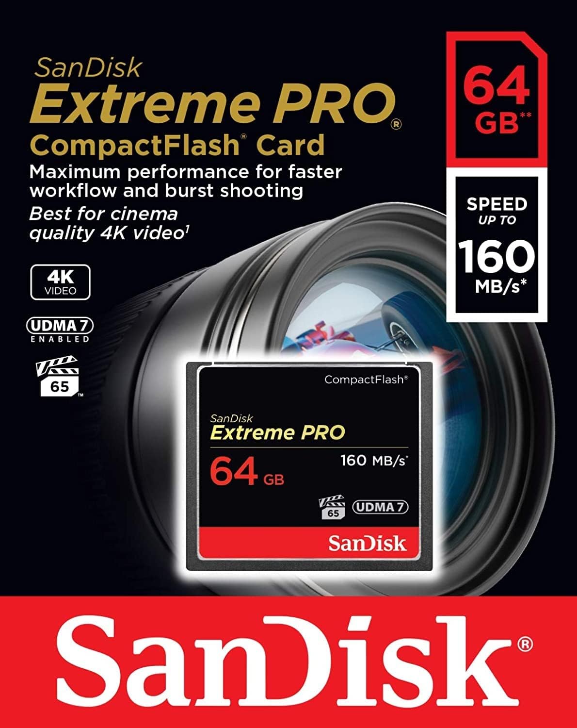 Cartão de Memória CompactFlash SanDisk Extreme Pro, 64Gb, UDMA 7 SDCFXPS-064G-X46