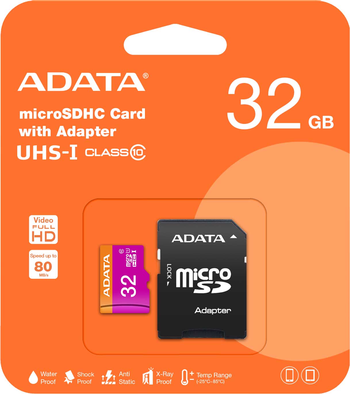 Cartão de memória microSDHC da Adata, 32 Gb, Classe 10 / UHS-1 U1, com adaptador AUSDHDH32GUICL10-RA1