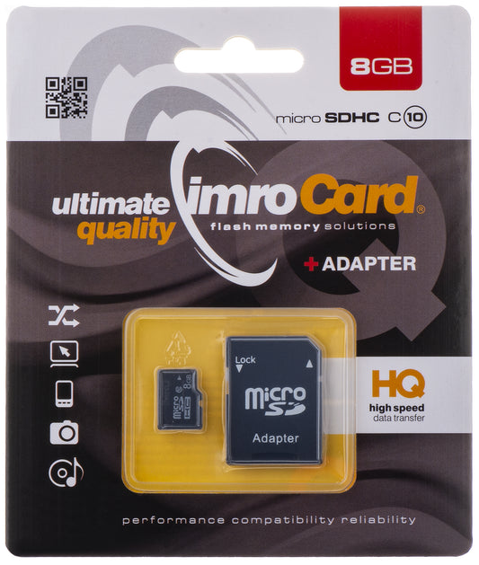 Cartão de Memória microSDHC Imro, 8Gb, Classe 10, com Adaptador MicroSD10/8G