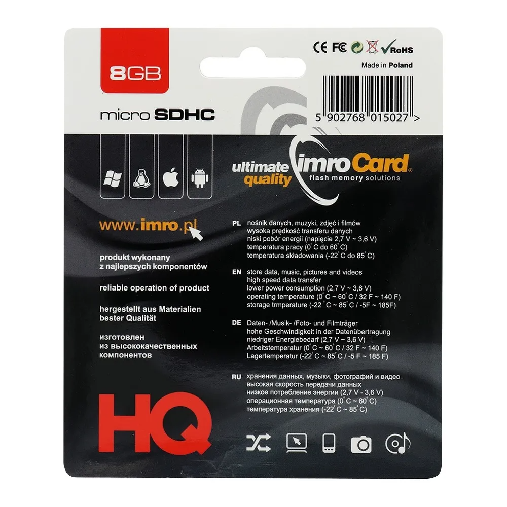 Cartão de Memória microSDHC Imro, 8Gb, Classe 4