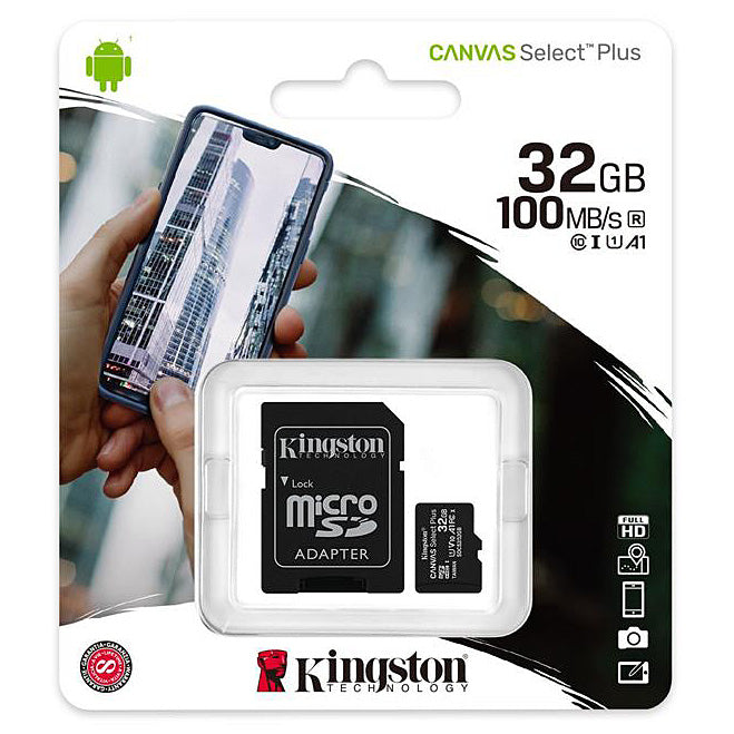 Cartão de Memória microSDHC Kingston Canvas Select Plus Android A1, 32Gb, Classe 10 / UHS-1 U1, com Adaptador SDCS2/32GB