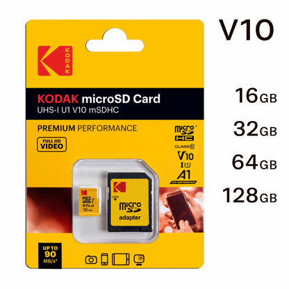 Cartão de Memória microSDHC Kodak Premium Performance, 16Gb, Classe 10 / UHS-1 U1, Com Adaptador EKMSDM16GHC10K