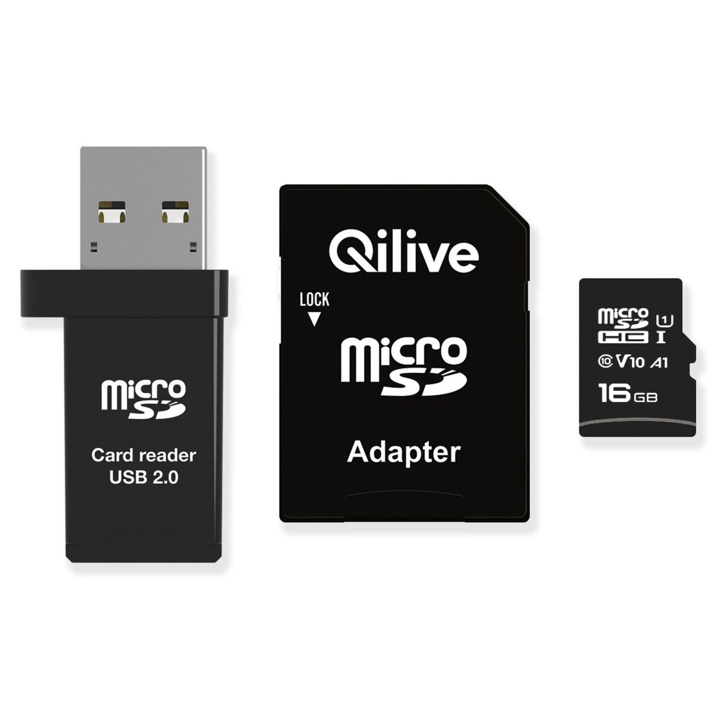 Cartão de Memória microSDHC Qilive, 16Gb, Classe 10, Com Leitor de Cartão e Adaptador EKMSDM16GHC10QL