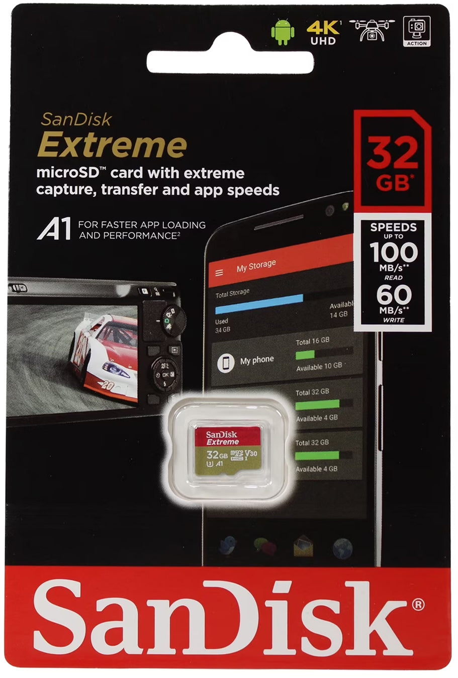 Cartão de Memória microSDHC SanDisk Extreme, 32Gb, Classe 10 / UHS-1 U3 SDSQXAF-032G-GN6MN