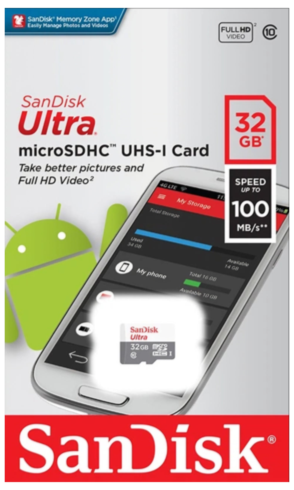 Cartão de Memória microSDHC SanDisk Ultra, 32Gb, Classe 10 SDSQUNR-032G-GN3MN