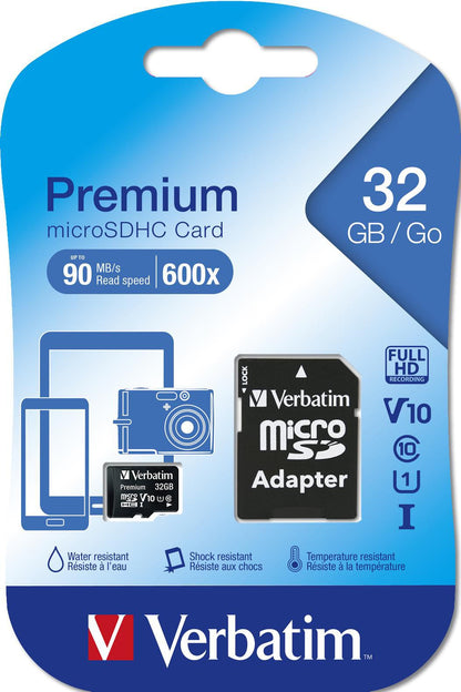 Cartão de Memória microSDHC Verbatim, 32Gb, Classe 10 / UHS-1 U1, Com Adaptador
