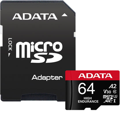 Cartão de Memória microSDXC Adata High Endurance, 64Gb, Classe 10 / UHS-1 U3, Com Adaptador AUSDX64GUI3V30SHA2-RA1