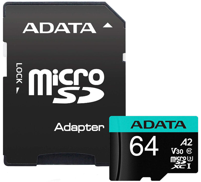 Cartão de Memória microSDXC Adata Premier Pro, 64Gb, Classe 10 / UHS-1 U3, Com Adaptador AUSDX64GUI3V30SA2-RA1