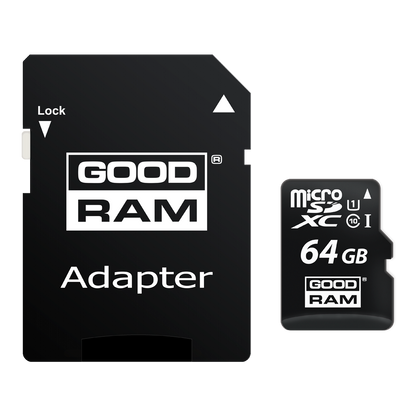 Cartão de Memória microSDXC GoodRam, 64Gb, Classe 10 / UHS-1 U1, Com Adaptador M1AA-0640R12