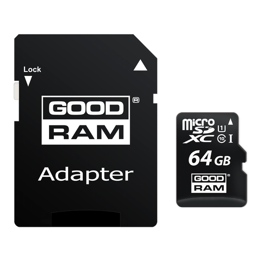 Cartão de Memória microSDXC GoodRam, 64Gb, Classe 10 / UHS-1 U1, Com Adaptador M1AA-0640R12