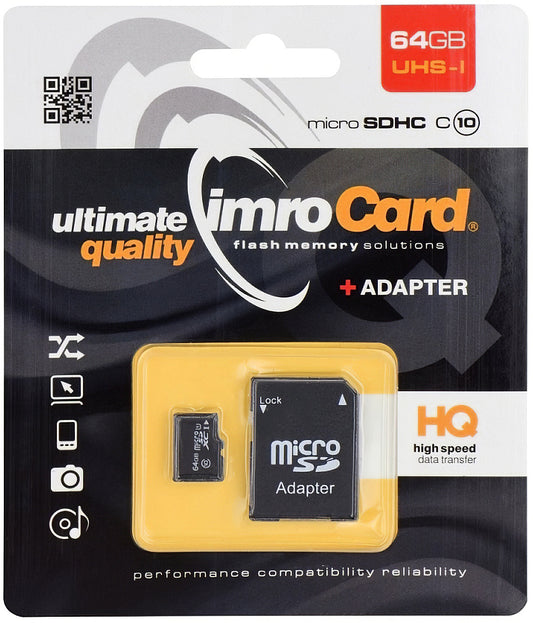 Cartão de Memória microSDXC Imro, 64Gb, Classe 10 / UHS-1 U1, Com Adaptador