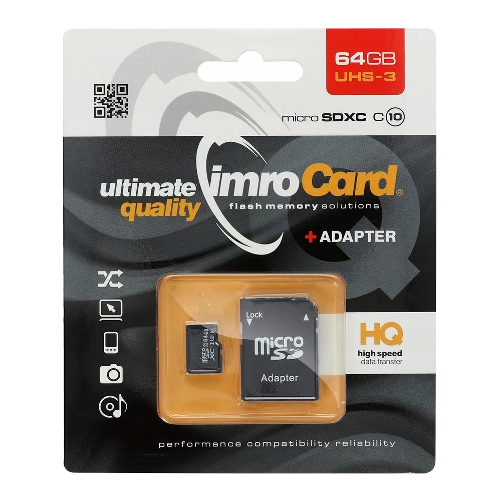 Cartão de Memória microSDXC Imro, 64Gb, Classe 10 / UHS-1 U3, Com Adaptador