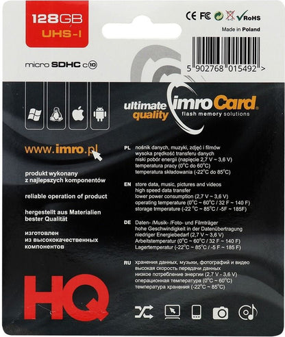 Cartão de Memória microSDXC Imro, 128Gb, Classe 10 / UHS-1 U1, Com Adaptador