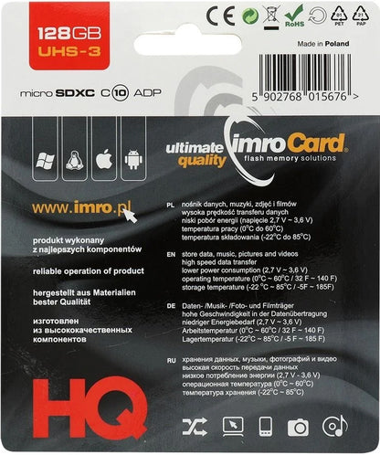 Cartão de Memória microSDXC Imro, 128Gb, Classe 10 / UHS-1 U3, Com Adaptador