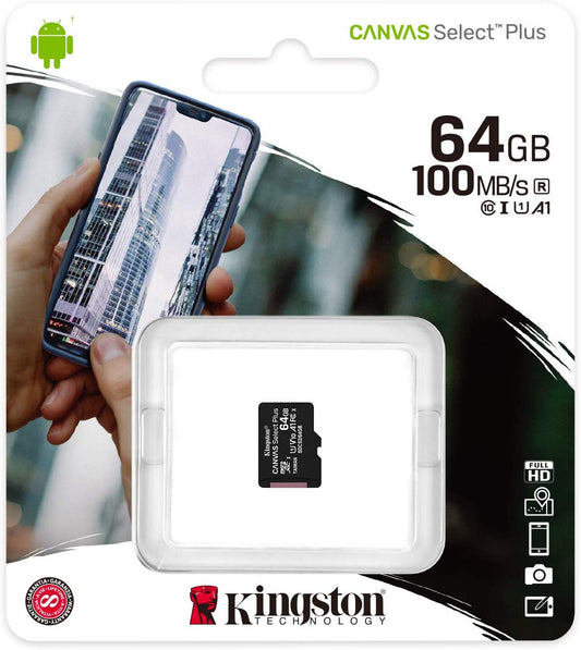 Cartão de Memória microSDXC Kingston Canvas Select Plus, 64Gb, Classe 10 / UHS-1 U1 SDCS2/64GBSP