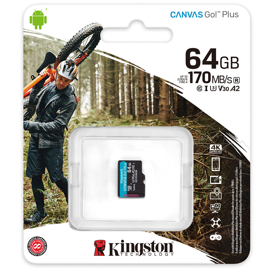 Cartão de Memória microSDXC Kingston Canvas Go Plus, 64Gb, Classe 10 / UHS-1 U3 SDCG3/64GBSP 