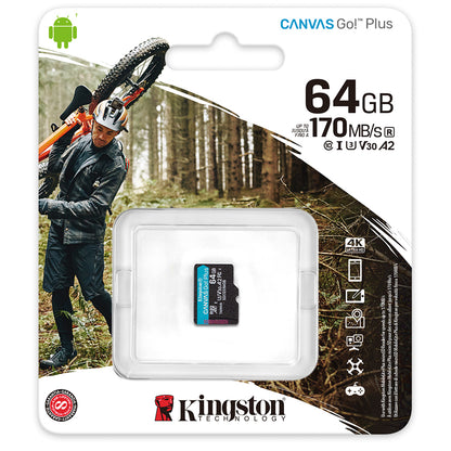 Cartão de Memória microSDXC Kingston Canvas Go Plus, 64Gb, Classe 10 / UHS-1 U3 SDCG3/64GBSP 