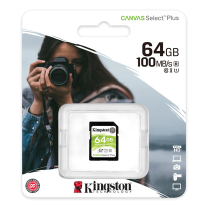 Cartão de Memória SDXC Kingston Canvas Select Plus 100R, 64Gb, Classe 10 / UHS-1 U1 SDS2/64GB 