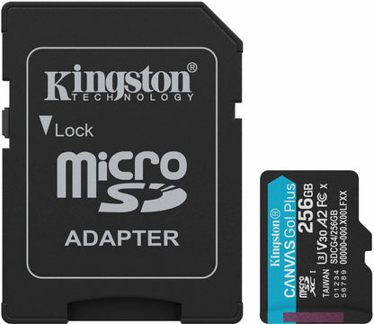Cartão de Memória microSDXC Kingston Canvas Go Plus Android A2, 256Gb, Classe 10 / UHS-1 U3, Com Adaptador SDCG4/256GB