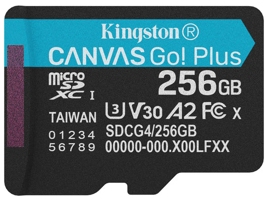 Cartão de Memória microSDXC Kingston Canvas Go Plus Android A2, 256Gb, Classe 10 / UHS-1 U3 SDCG4/256GBSP