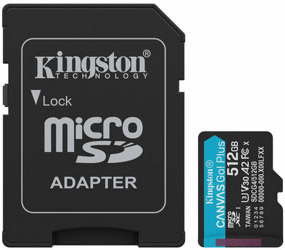 Cartão de Memória microSDXC Kingston Canvas Go Plus Android A2, 512Gb, Classe 10 / UHS-1 U3, Com Adaptador SDCG4/512GB