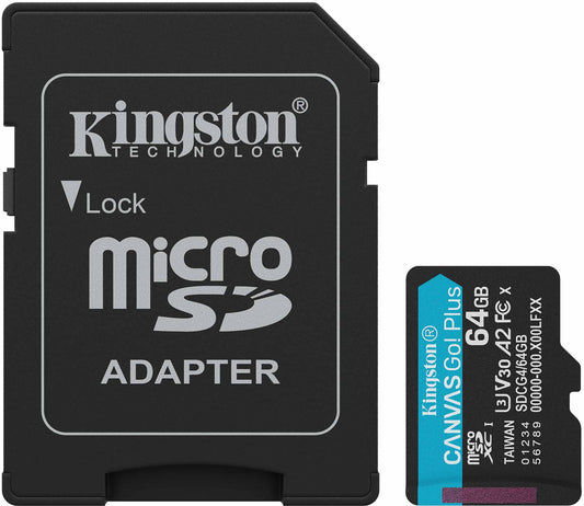 Cartão de Memória microSDXC Kingston Canvas Go Plus Android A2, 64Gb, Classe 10 / UHS-1 U3, Com Adaptador SDCG4/64GB