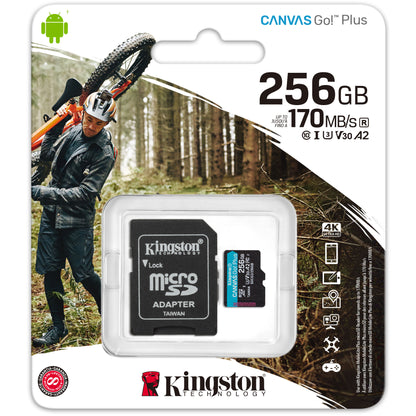 Cartão de Memória microSDXC Kingston Canvas Go Plus, 256Gb, Classe 10 / UHS-1 U3, com Adaptador SDCG3/256GB 