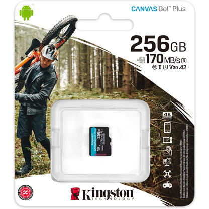 Cartão de Memória microSDXC Kingston Canvas Go Plus, 256Gb, Classe 10 / UHS-1 U3 SDCG3/256GBSP 