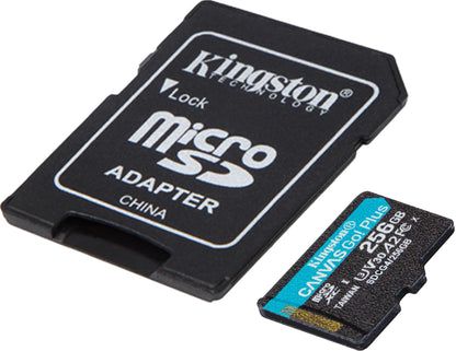 Cartão de Memória microSDXC Kingston Canvas Go Plus Android A2, 256Gb, Classe 10 / UHS-1 U3, Com Adaptador SDCG4/256GB