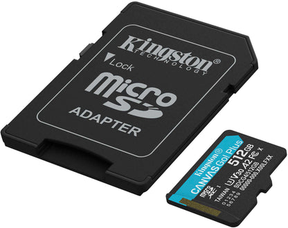Cartão de Memória microSDXC Kingston Canvas Go Plus Android A2, 512Gb, Classe 10 / UHS-1 U3, Com Adaptador SDCG4/512GB