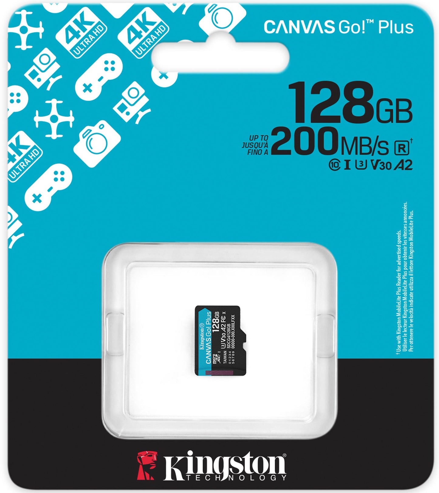Cartão de Memória microSDXC Kingston Canvas Go Plus Android A2, 128Gb, Classe 10 / UHS-1 U3 SDCG4/128GBSP