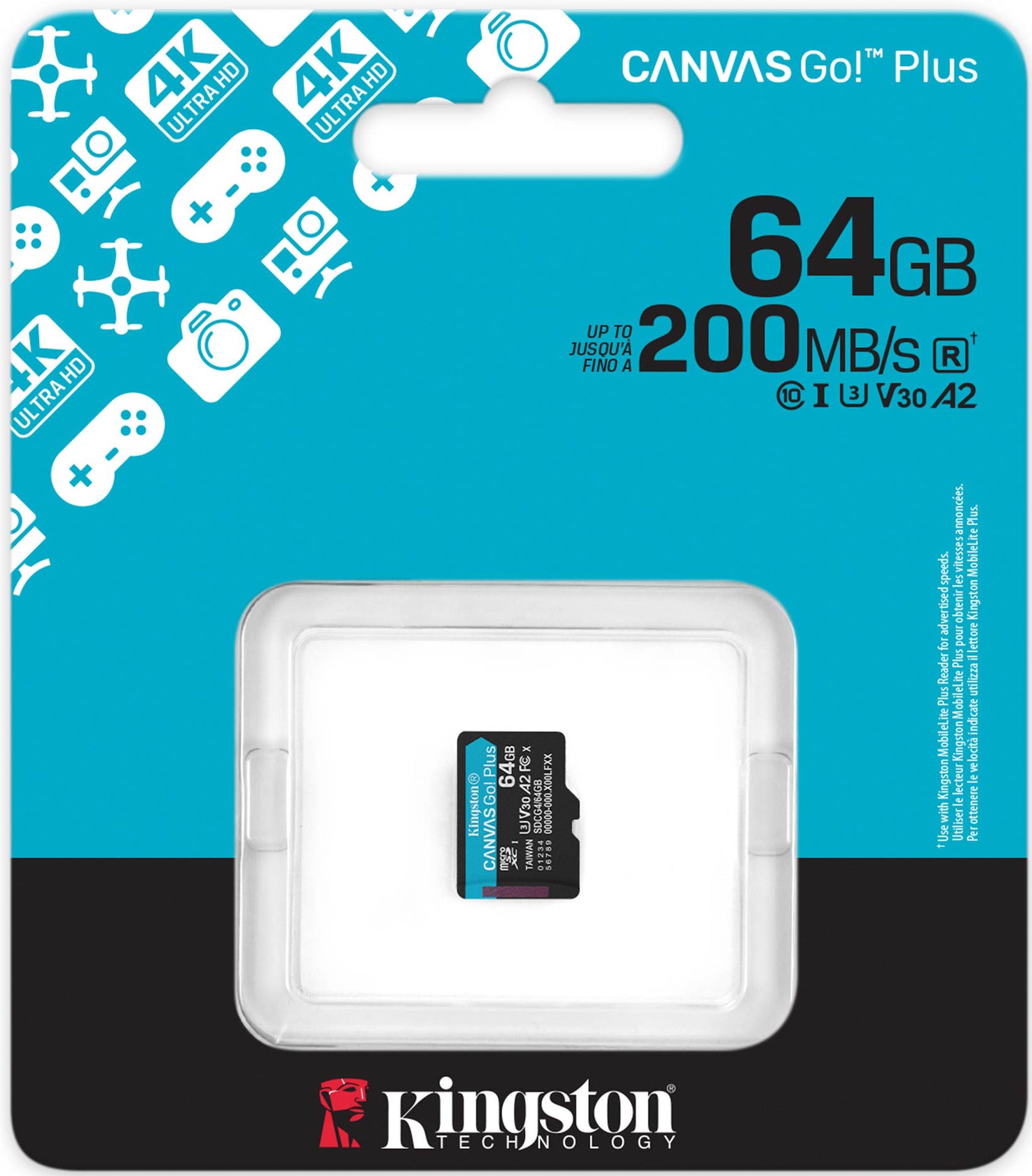 Cartão de Memória microSDXC Kingston Canvas Go Plus Android A2, 64Gb, Classe 10 / UHS-1 U3 SDCG4/64GBSP
