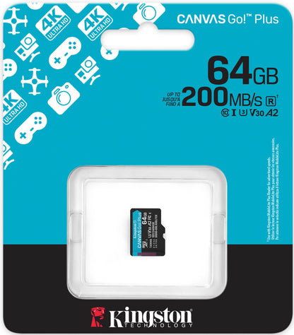 Cartão de Memória microSDXC Kingston Canvas Go Plus Android A2, 64Gb, Classe 10 / UHS-1 U3 SDCG4/64GBSP