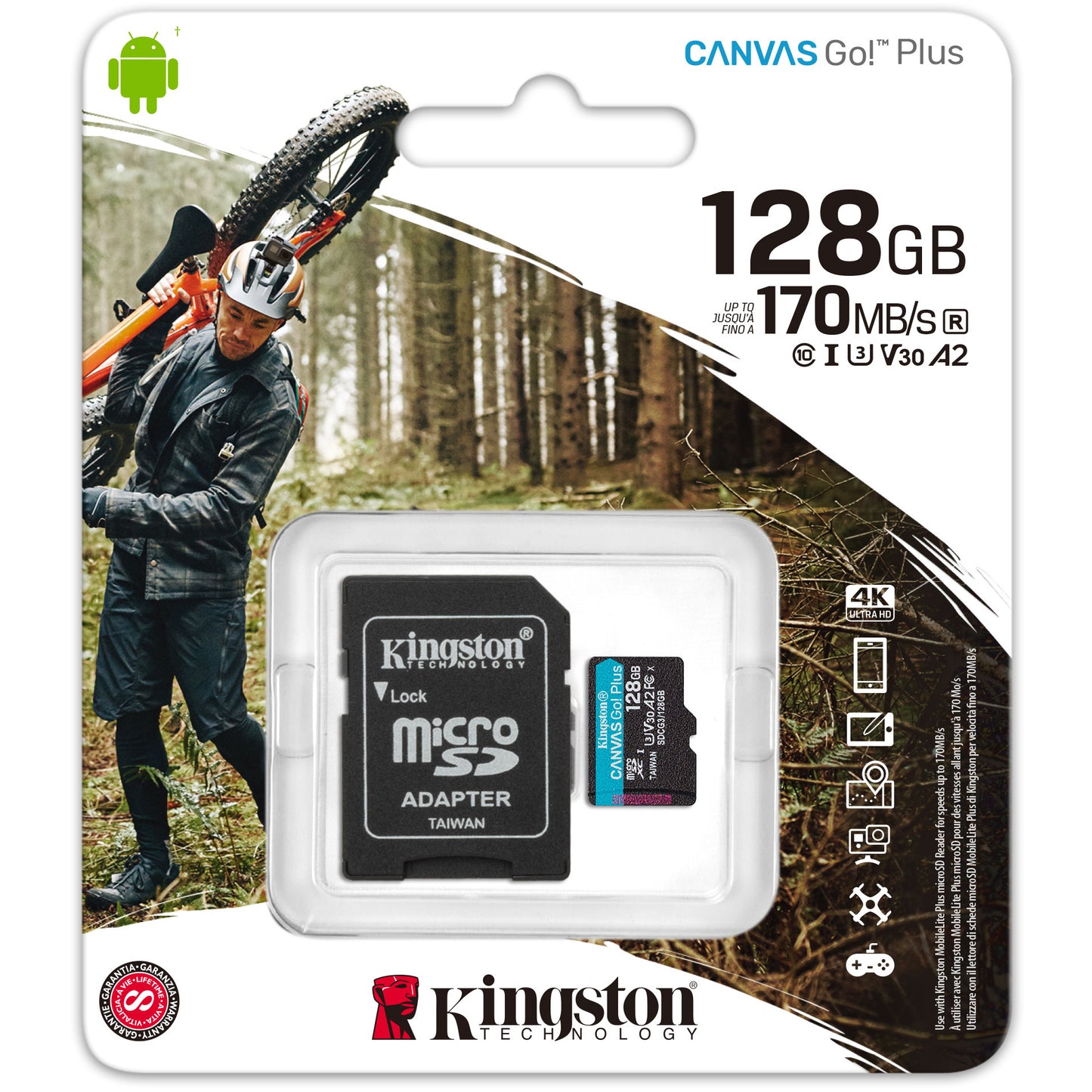 Cartão de memória microSDXC Kingston Canvas Go Plus, 128Gb, Classe 10 / UHS-1 U3, com adaptador SDCG3/128GB 