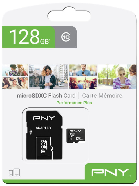Cartão de Memória microSDXC PNY Performance Plus, 128Gb, Classe 10, Com Adaptador P-SDU12810PPL-GE