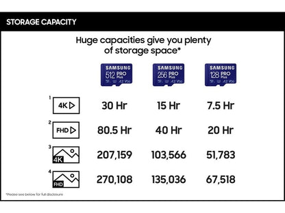 Cartão de Memória microSDXC Samsung PRO Plus, 256Gb, Classe 10 / UHS-1 U3, com Adaptador MB-MD256KA MB-MD256KA 