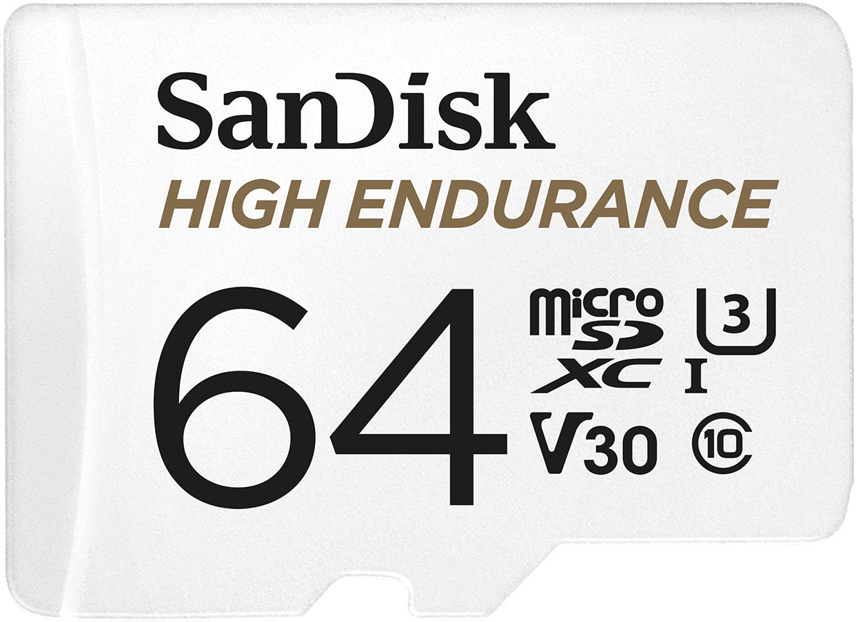 SanDisk High Endurance microSDXC Memory Card, 64Gb, Class 10 / UHS-1 U3, With Adapter SDSQQNR-064G-GN6IA