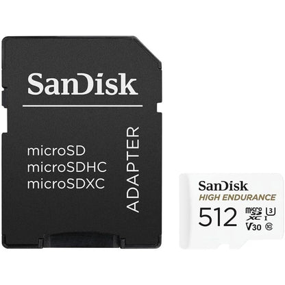 Cartão de Memória microSDXC SanDisk High Endurance, 512Gb, Classe 10 / UHS-1 U3, Com Adaptador SDSQQNR-512G-GN6IA